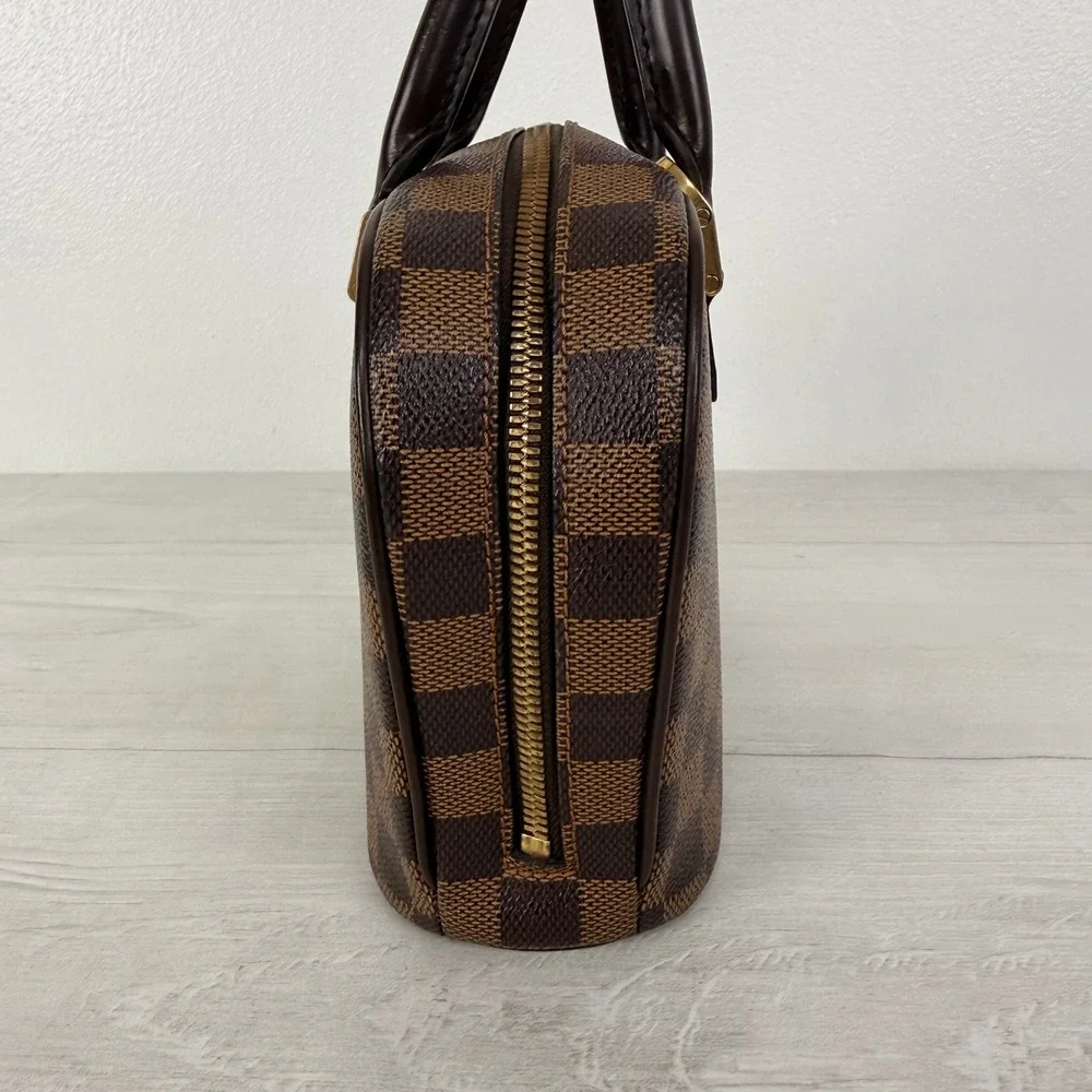Louis Vuitton Damier Ebene Sarria Mini Handbag Brown Canvas Leather Bag Vintage